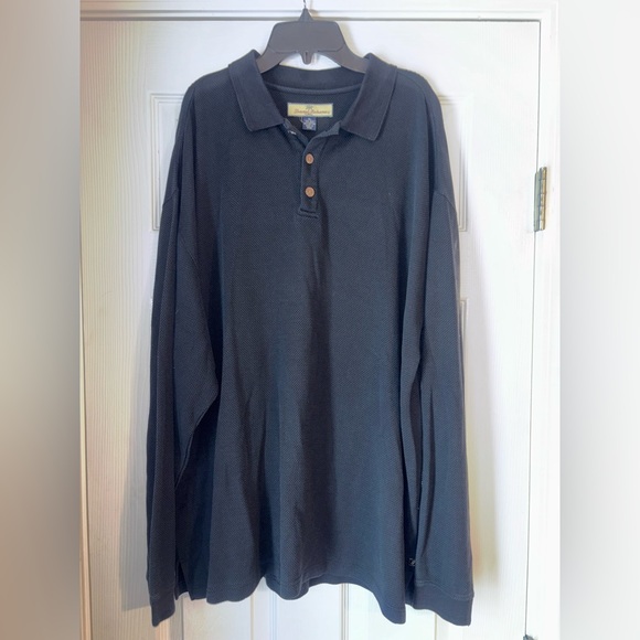 Tommy Bahama Shirt Mens XL Silk Blend Black Polo button Long Sleeve - Picture 1 of 4